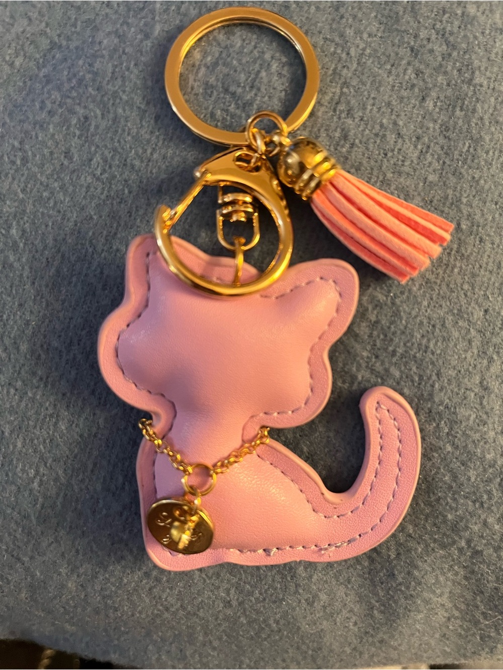 Pink Cat Tassel Keychain with Gold Hardware